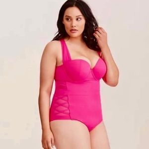Torrid Size 1 Hot Pink Lattice Sheer Mesh Sides One Piece Underwire Swimsuit